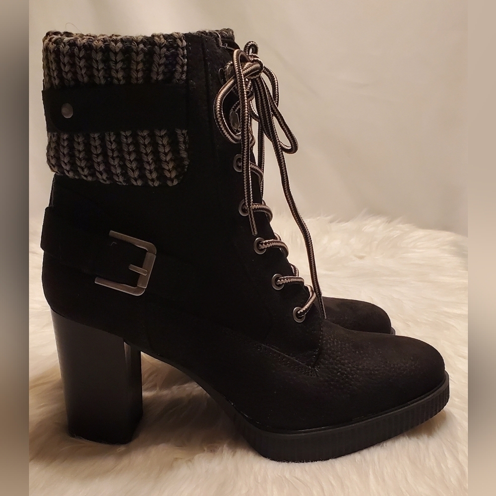 White Mountain Tonya Women's Black Ankle Moto Lace Up Combat Boots Size 10 - Picture 4 of 8